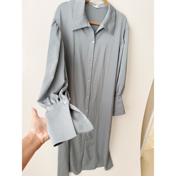 Nap Loungewear Drape Shirt Robe Maxi Dress in frost blue M - Picture 8 of 9